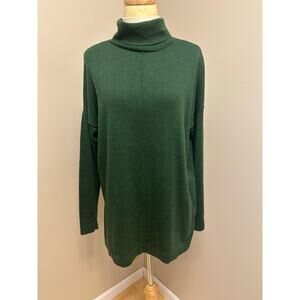 Eileen Fisher Merino Turtleneck Top Forest Green Sz Petite Medium